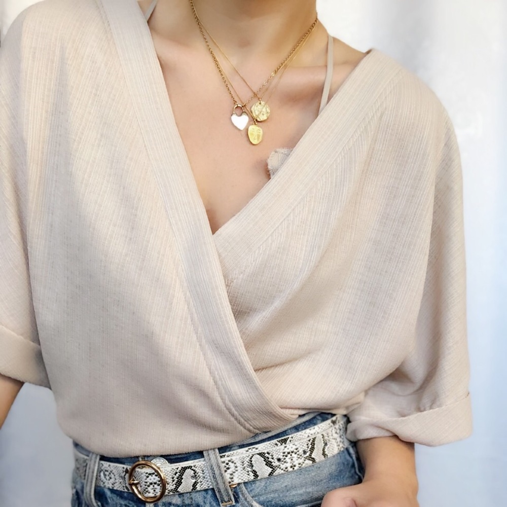 Last 1✨🆕Merci Nude Deep V Kimono Wrap Top - Picture 7 of 8